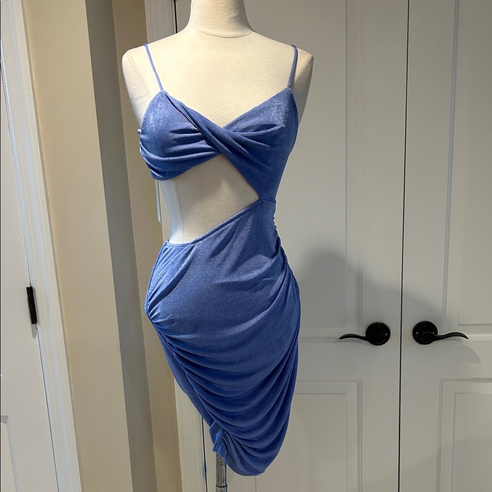 New One and Only Blue Cutout Draped Dress